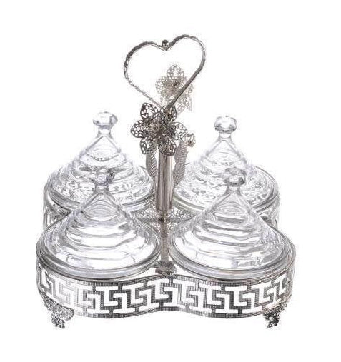 4-piece tagine set glass silver-colored