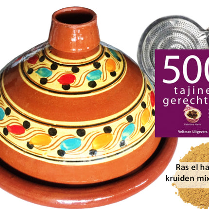 Pack ÉCONOMIQUE TAJINE 6 Pers., 190 g épices, livre de cuisine, diffuseur de chaleur