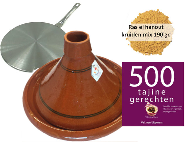 Tajine set induction 35 cm - 190 gr épices, livre de cuisine, adaptateur induction