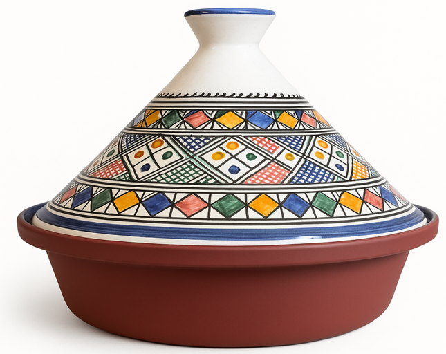 Tajine Cuilina 30 cm – Design Marocain Peint à la Main – Mosaïque Géométrique – Aluminium & Céramique