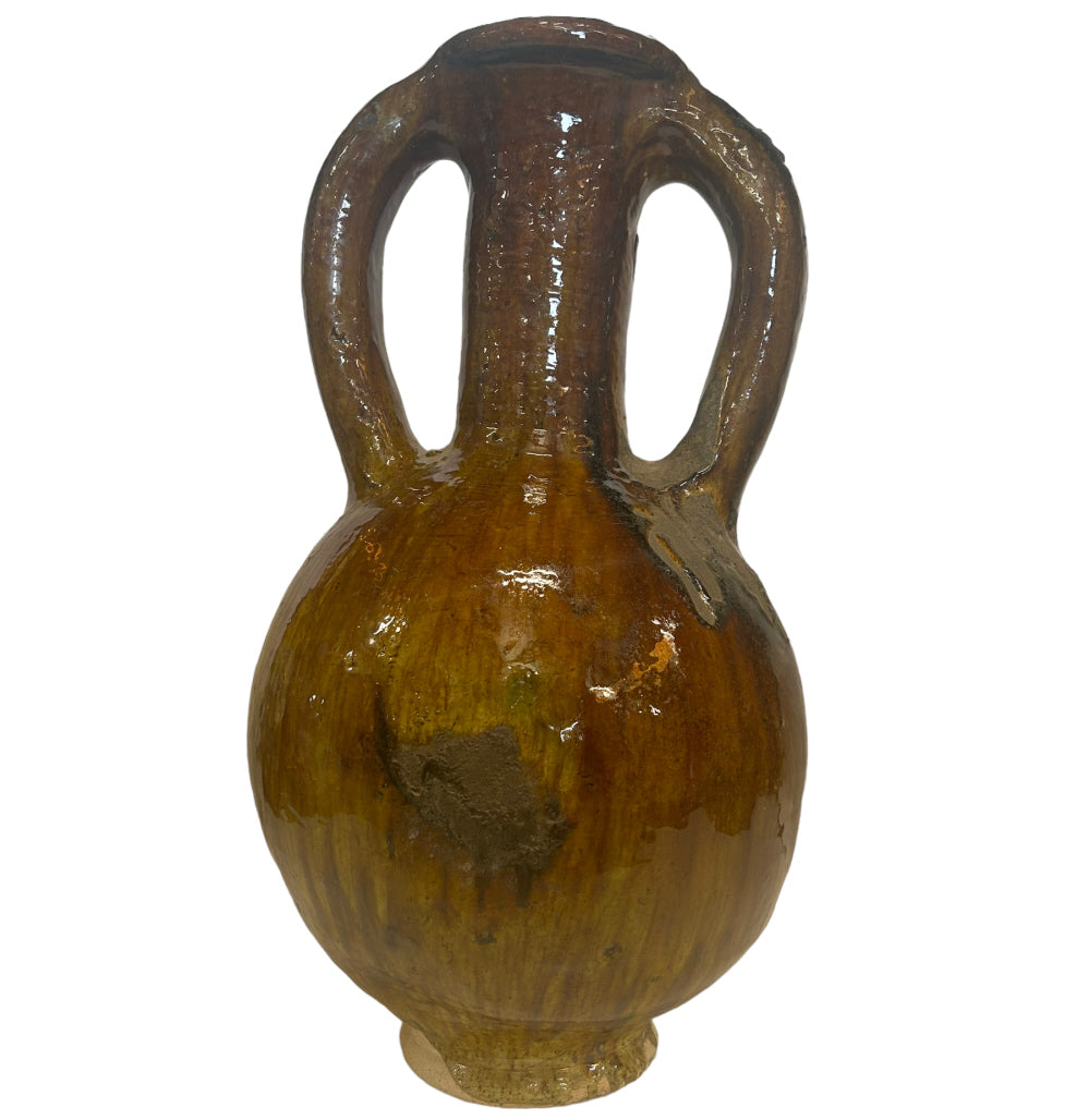 Grand vase Tamegroute avec poignées jaune ocre