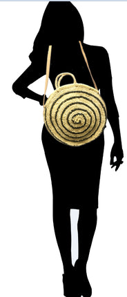 Grand sac rond en rotin de paille avec paillettes