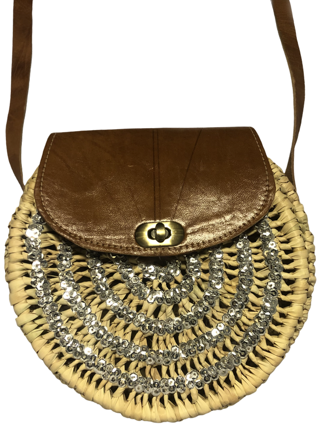 Sac en raphia à paillettes argentées