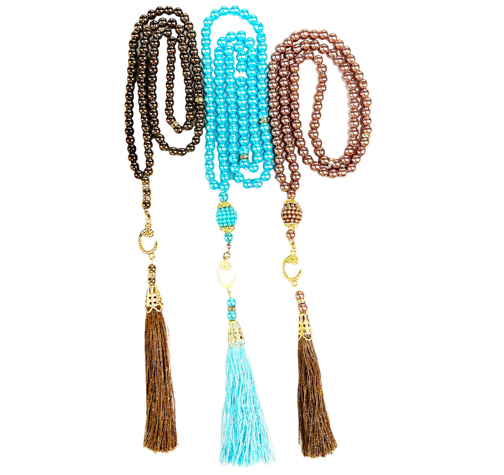 Tesbih (tasbih) met 99 kralen en kwastje – goud, roségoud of turquoise