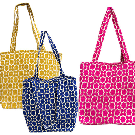 Sac Shopper Moyen en Velours Fait Main Marocain avec Accents Dorés - Fourre-tout - Gris