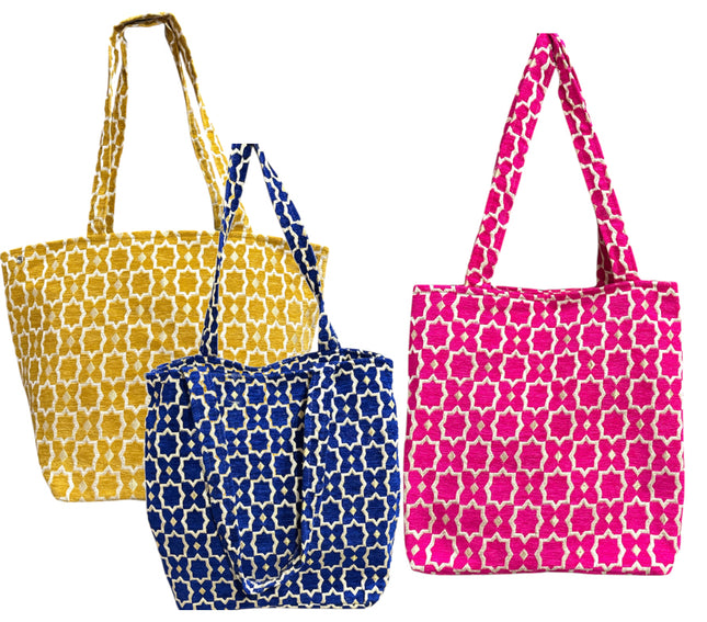 Sac Shopper Moyen en Velours Fait Main Marocain avec Accents Dorés - Fourre-tout - Gris