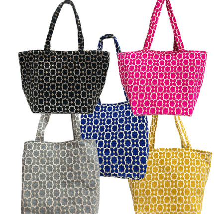 Sac Shopper Moyen en Velours Fait Main Marocain avec Accents Dorés - Fourre-tout - Gris