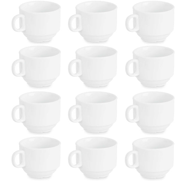 Lot de 12 Tasses à Café Empilables en Porcelaine - 220 ml