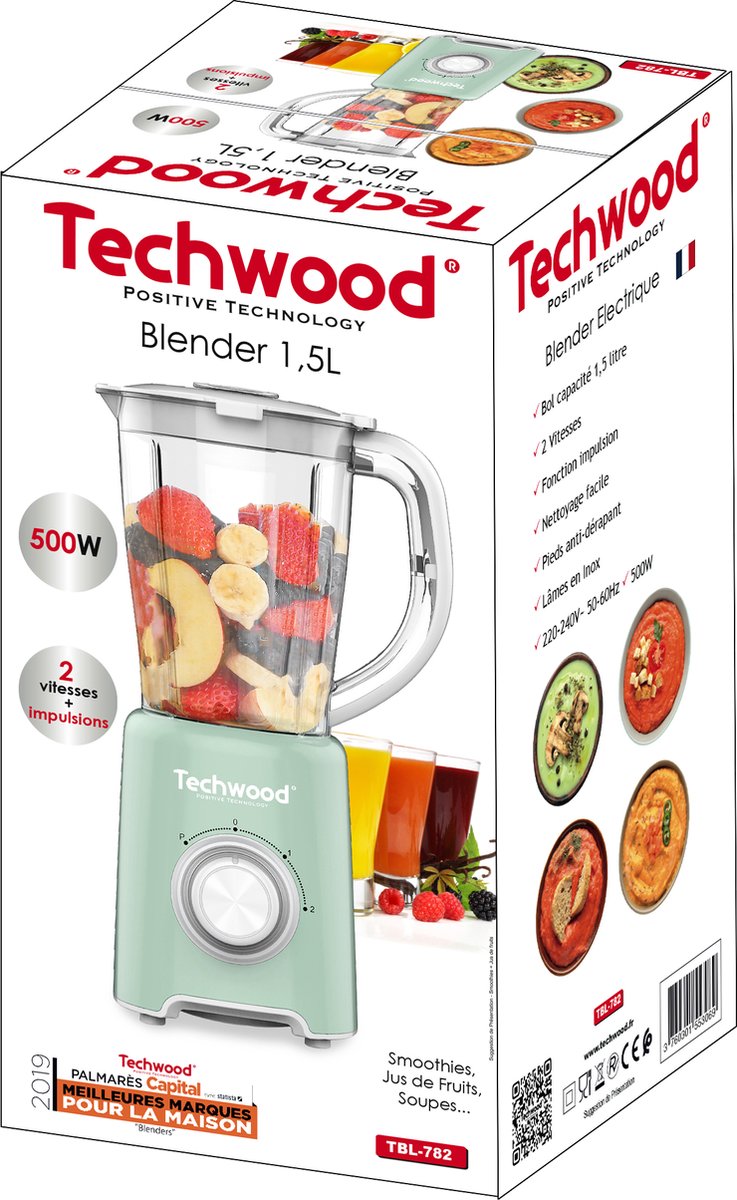 Techwood 782 - Blender - 1.5 L - 500 Watt - Pastelgroen