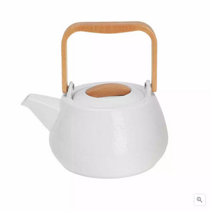 Théière en Porcelaine - 1,2 Litre, Design Élégant avec Poignée en Hêtre - Parfaite pour les Amateurs de Thé