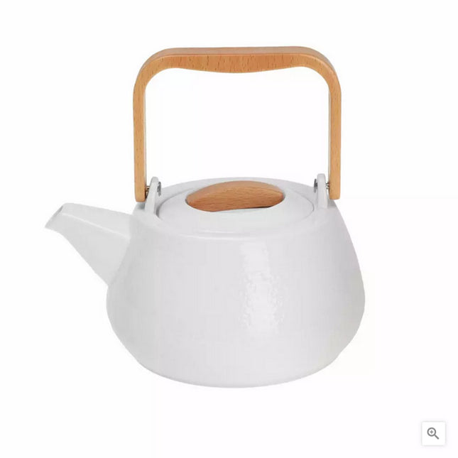 Théière en Porcelaine - 1,2 Litre, Design Élégant avec Poignée en Hêtre - Parfaite pour les Amateurs de Thé