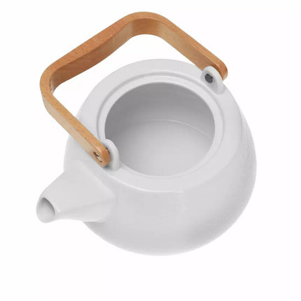 Théière en Porcelaine - 1,2 Litre, Design Élégant avec Poignée en Hêtre - Parfaite pour les Amateurs de Thé