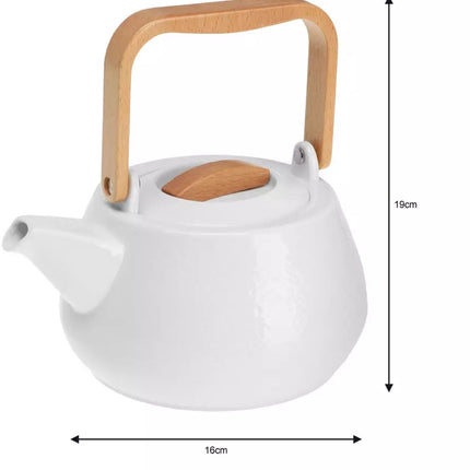Théière en Porcelaine - 1,2 Litre, Design Élégant avec Poignée en Hêtre - Parfaite pour les Amateurs de Thé