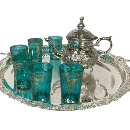 Service à thé marocain avec verres colorés