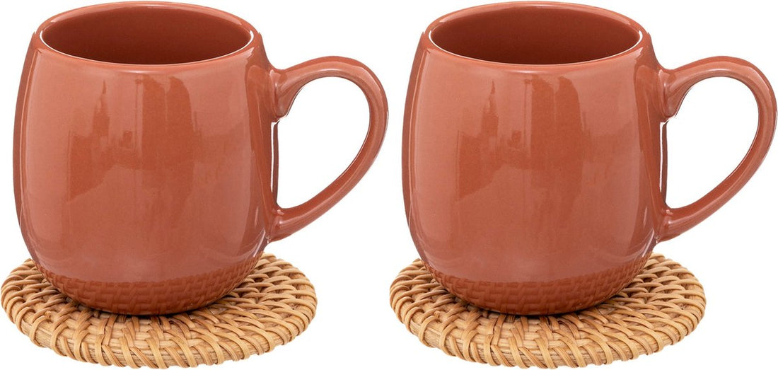 Secret de Gourmet Alicante 2 koffie / theetassen - Rotan onderlegger - 30CL - Terra