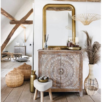 Thena Table d'appoint Tabouret - Pouf Tripode en Ivoire - 32x32x36 cm - Tabouret d'assise - Petite table d'appoint - Tabouret décoratif -