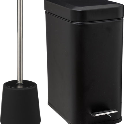 Ensemble d'accessoires de salle de bain/WC – Brosse WC/poubelle à pédale 5L – noir