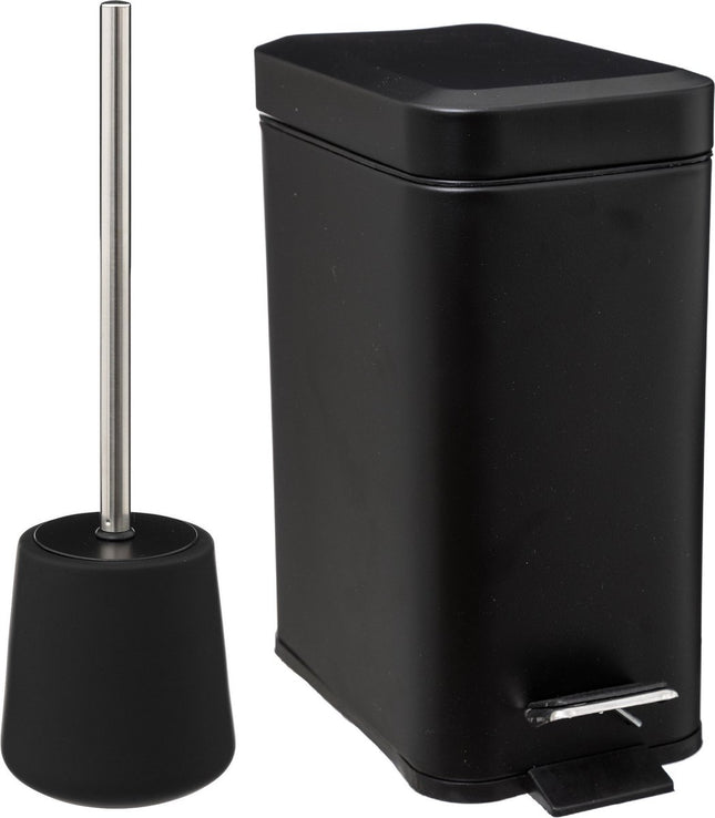 Ensemble d'accessoires de salle de bain/WC – Brosse WC/poubelle à pédale 5L – noir