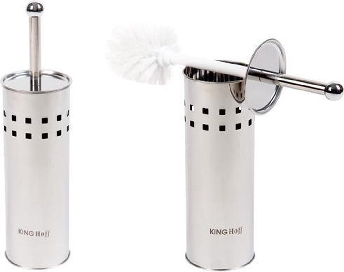 Kinghoff toiletborstelhouder met toiletborstel – rvs, glanzend, 39,5 cm