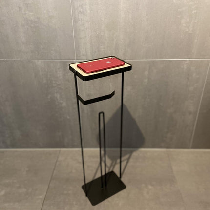 Porte-rouleau de papier toilette sur pied avec réservoir et étagère pour téléphone 59 cm