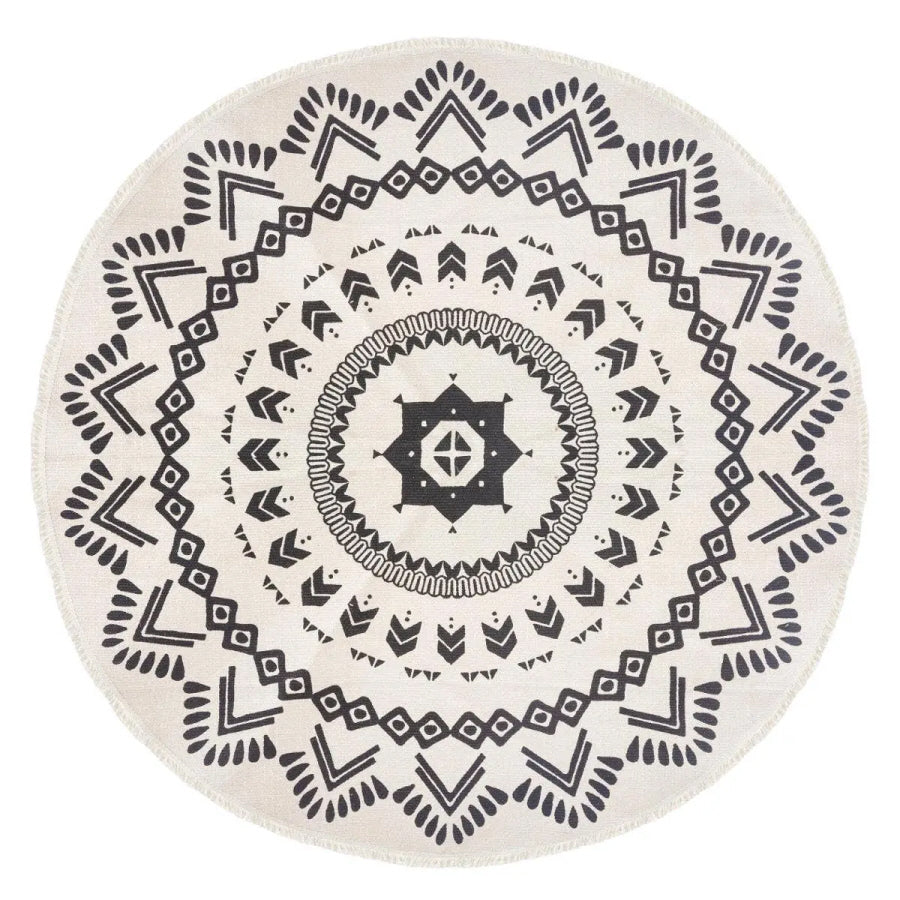 Round Cotton Rug with Graphic Patterns - Ø120 cm