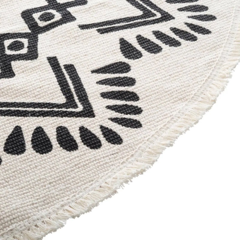 Round Cotton Rug with Graphic Patterns - Ø120 cm