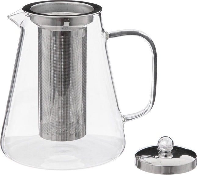 Transparent - Théière - verre/acier inoxydable - avec filtre - 1300 ml