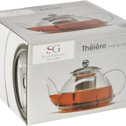 Théière - verre/inox - avec filtre - 850 ml