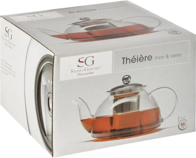 Théière - verre/inox - avec filtre - 850 ml