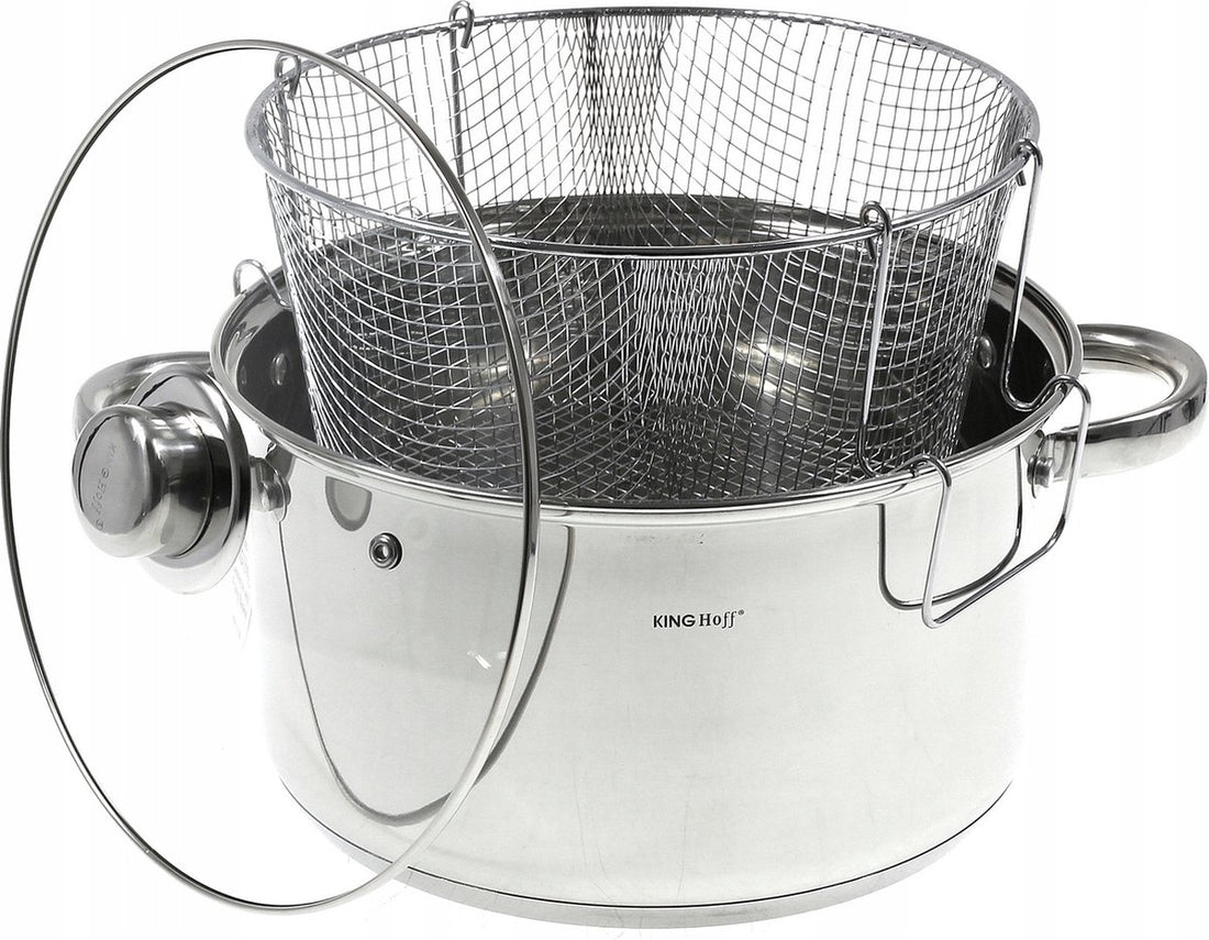Kinghoff ouderwetse frituurpan met mand – diepe frietpan van RVS, 5,5 liter