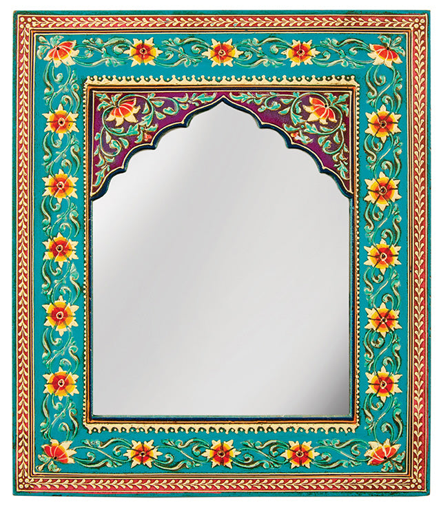 Turquoise hand-painted floral wall mirror