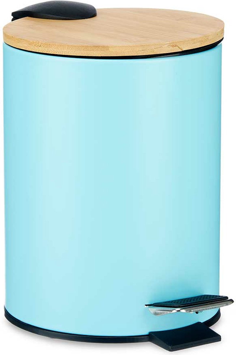 Prullenbak / pedaalemmer - 3 liter - metaal / bamboe - 17 x 23, 5 cm