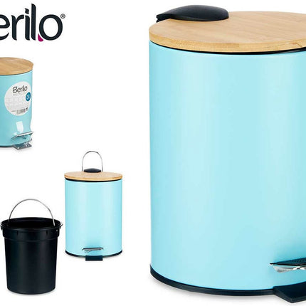 Poubelle à pédale - 3 litres - métal/bambou - 17 x 23,5 cm