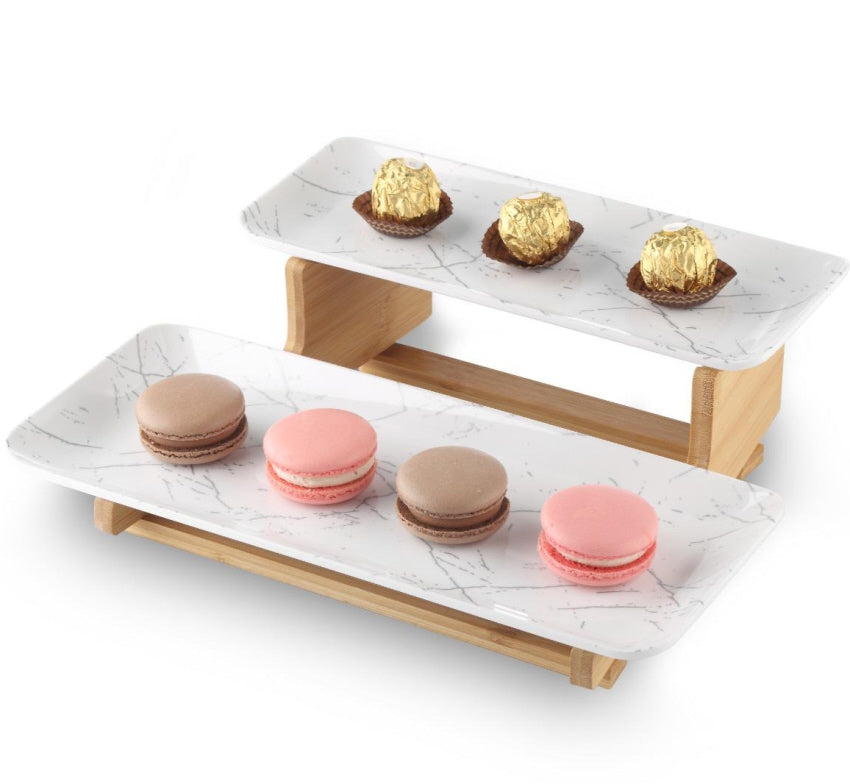 Melamin-Etagere, 2-stöckig, Marmordesign