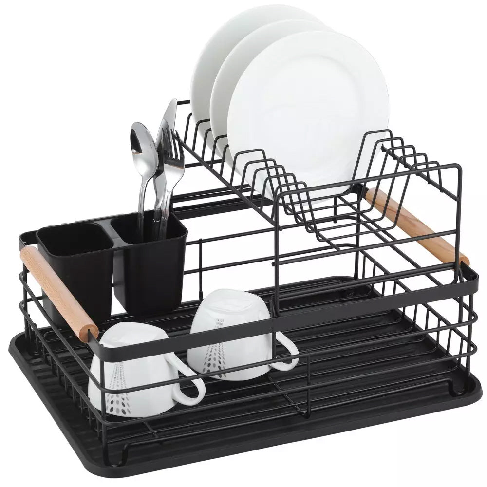 Kinghoff vaatdroogrek met 2 niveaus – zwart afdruiprek, 43 x 32 x 27 cm