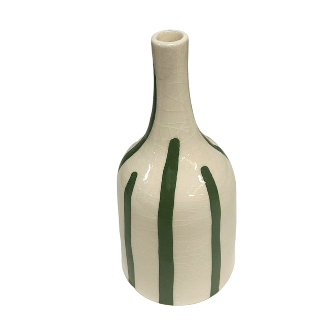 Vase bouteille blanc vert fait main