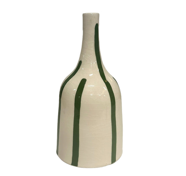 Vase bouteille blanc vert fait main
