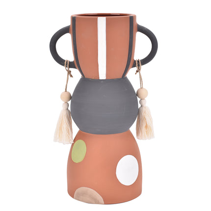 Vase avec anses et pompons Céramique 18X13X30 CM