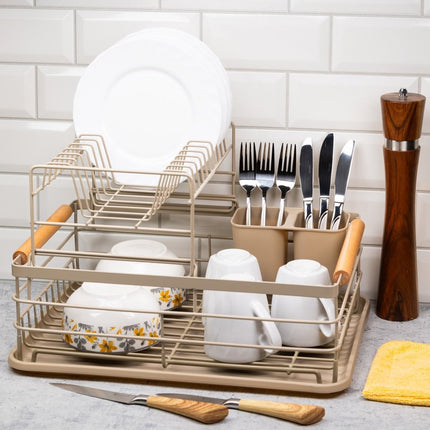 Kinghoff - Égouttoir à vaisselle - avec 2 niveaux - Beige