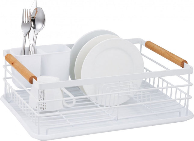 Égouttoir à vaisselle - Acier / plastique / bois - Blanc