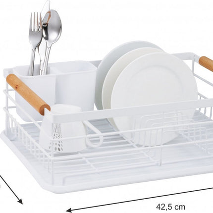 Égouttoir à vaisselle - Acier / plastique / bois - Blanc