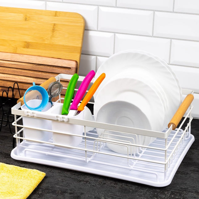Égouttoir à vaisselle - Acier / plastique / bois - Blanc
