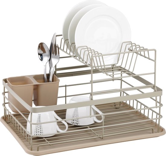 Égouttoir à vaisselle - Acier / plastique / bois - Beige