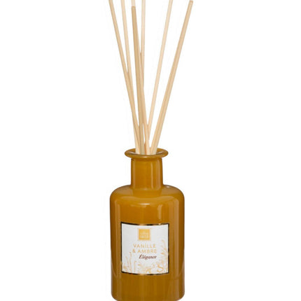 Diffuseur de parfum Vanille et Ambre 200 ml avec 8 bâtonnets de rotin