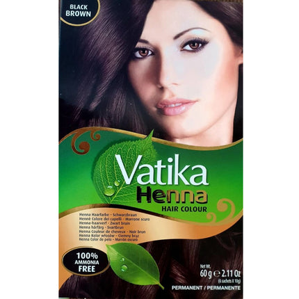 Dabur Vatika Coloration Capillaire au Henné 6x10 g - Brun Noir