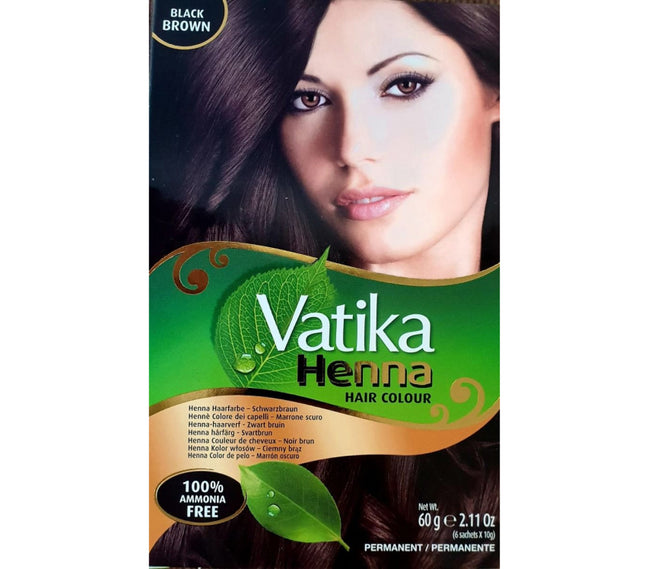 Dabur Vatika Coloration Capillaire au Henné 6x10 g - Brun Noir