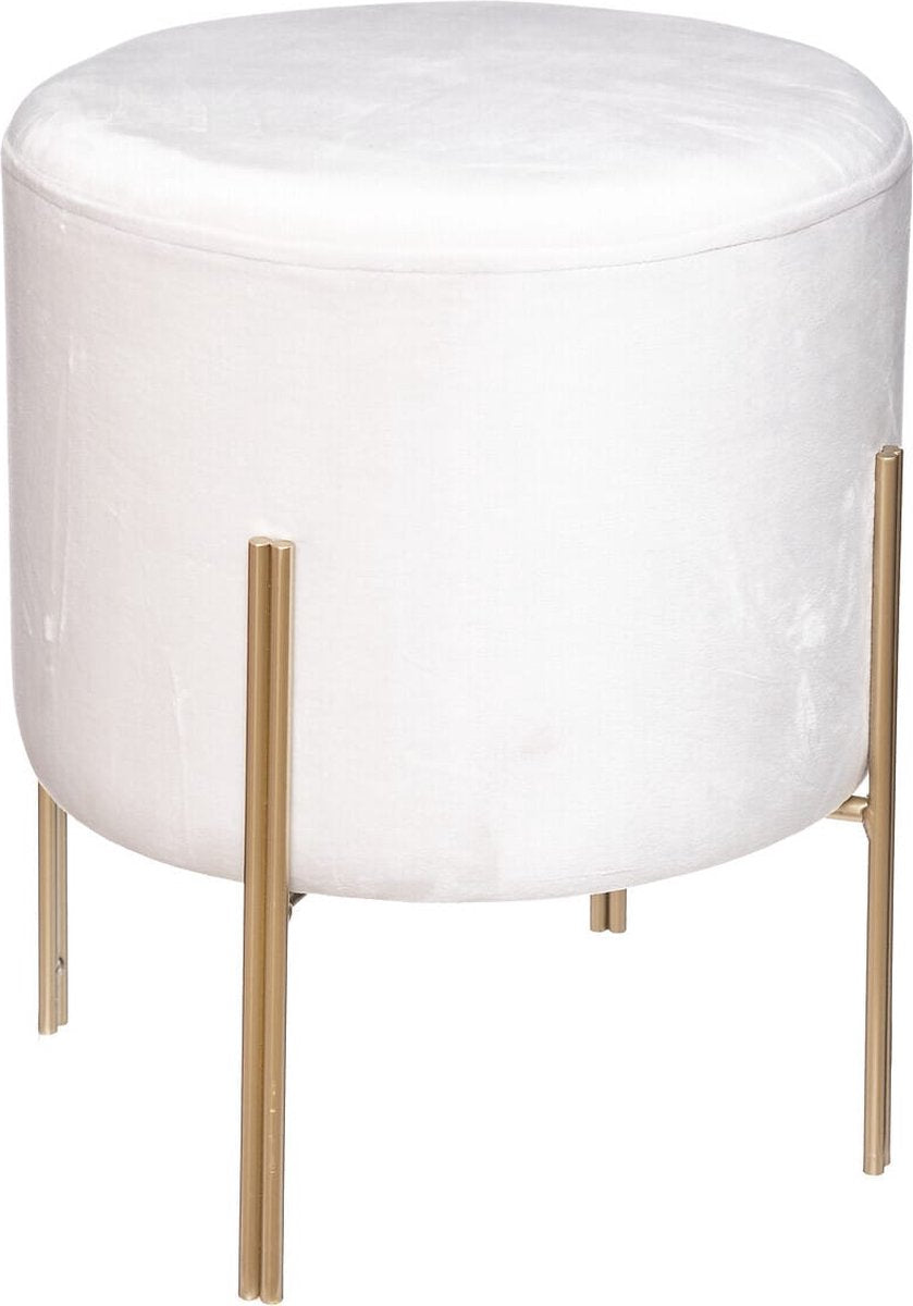Velvet pouffe white with gold legs - Stool - Velvet - Velour