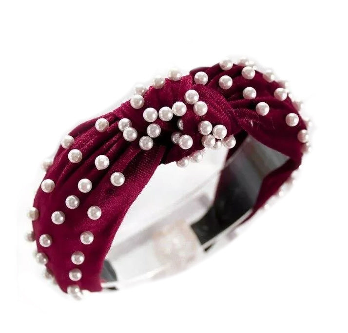 Elastische haarband turban met parels