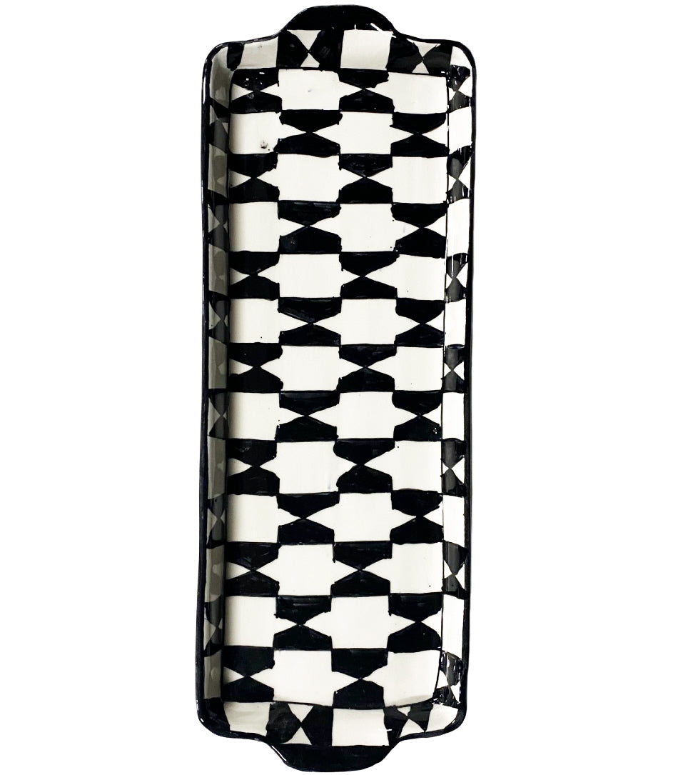 Earthenware rectangular dish black/white