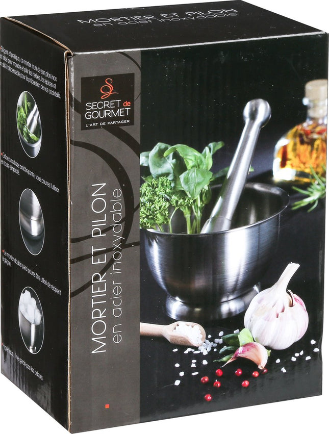 Mortier avec pilon acier inoxydable D12 x H8 cm - Broyeur d'herbes